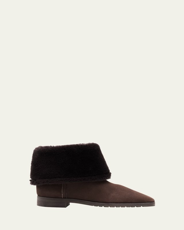 Fold Down Shearling Suede Ankle Boots